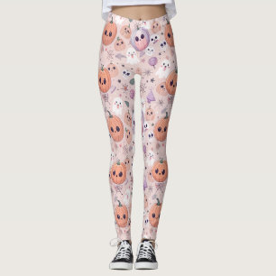 Cute Halloween Pumpkins & Spöken på Rosa Seamless Leggings