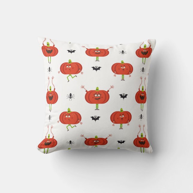 Cute halloween pumpor, spinder och fladdermus möns kudde (Framsida)