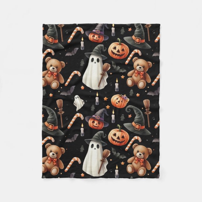 Cute Halloween-pumpor, spöken, nallar Fleecefilt (Framsidan)