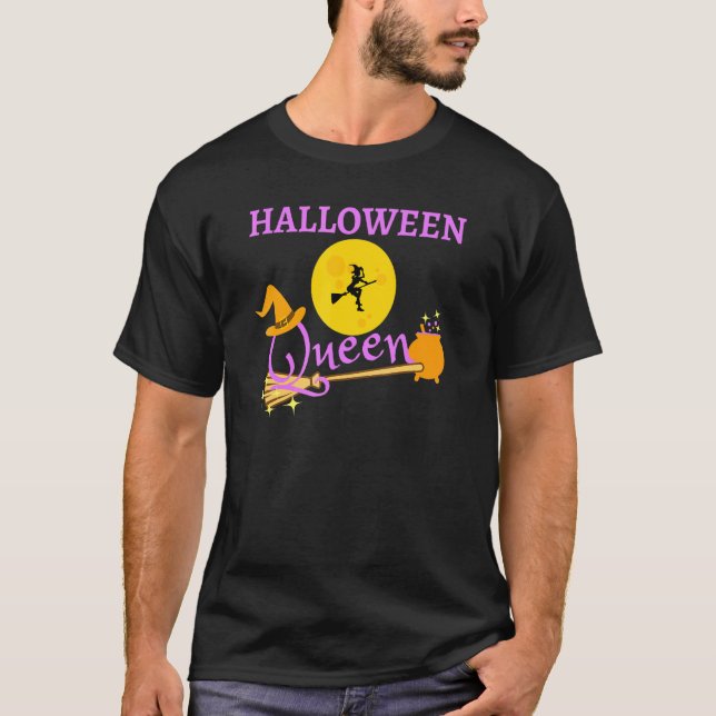 Cute Halloween Queen Flies Witch T Shirt (Framsida)