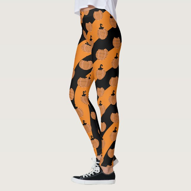 Cute Halloween Rand Pumpkins Black Orange Leggings (Vänster)