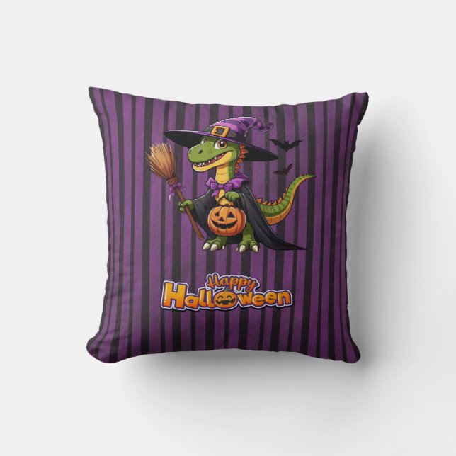 Cute Halloween Raptor/Dinosaur Witch Kudde (Framsida)