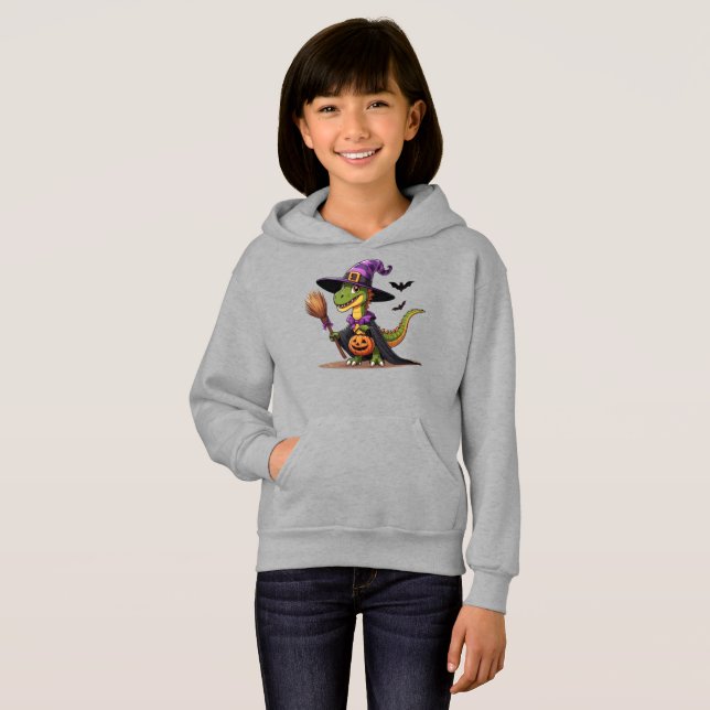 Cute Halloween Raptor/Dinosaur Witch T Shirt (Hel framsida)