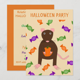 Cute Halloween Råtta och Pumpkin Anpassningsbar Pa Inbjudningar