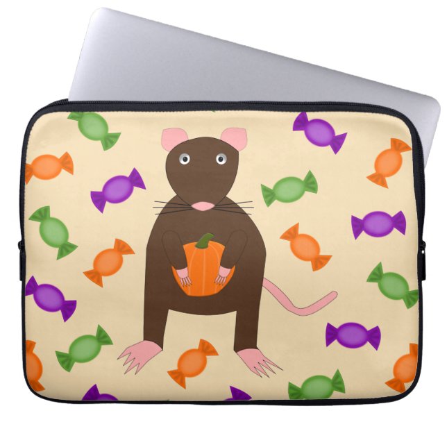 Cute Halloween Råtta och Pumpkin Laptop Fodral (Framsidan)