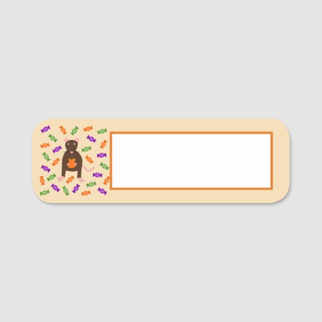 Cute Halloween Råtta och Pumpkin Namnbricka (Framsida)