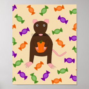 Cute Halloween Råtta och Pumpkin Poster