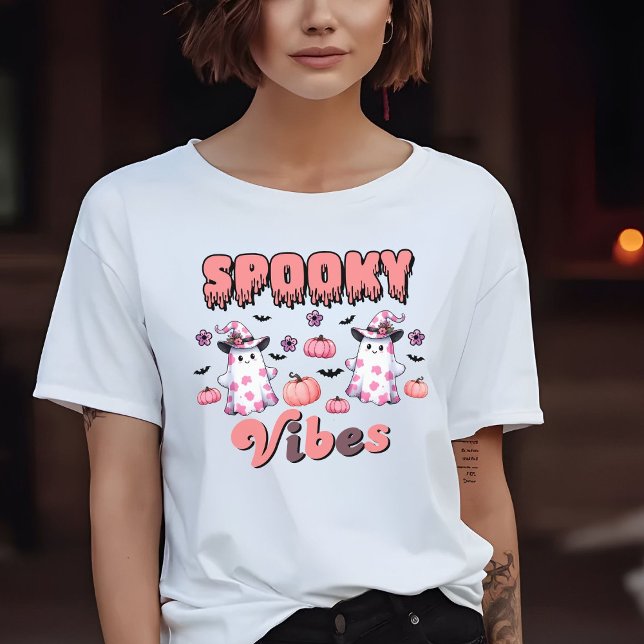 Cute Halloween Retro Spooky Vibes Spöken Rosa T Shirt (Skapare uppladdad)