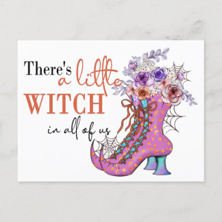 Cute Halloween Rosa Witch Shoes Quote Vykort