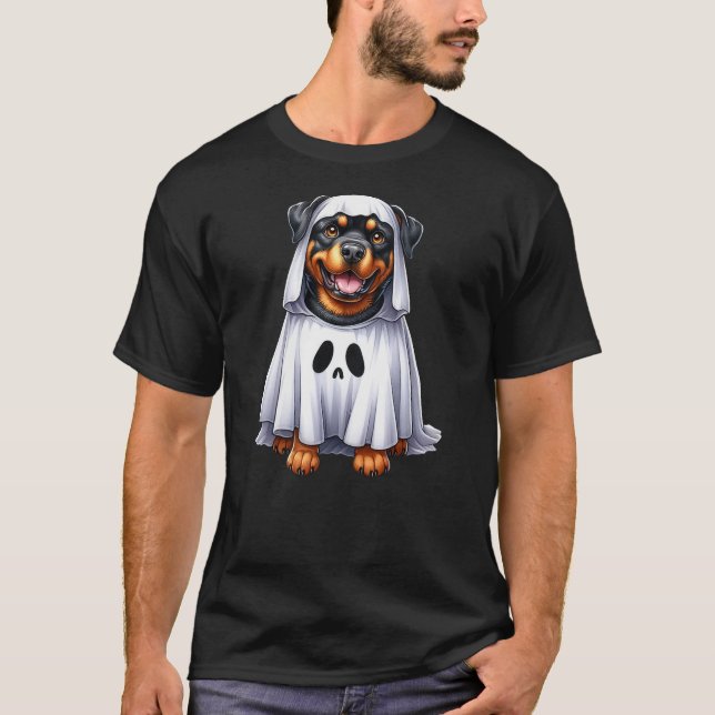 Cute Halloween Rottweiler Dog as Ghost Dog Owner D T Shirt (Framsida)