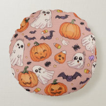 Cute Halloween Round Pillow - Pumpkins & Spöken