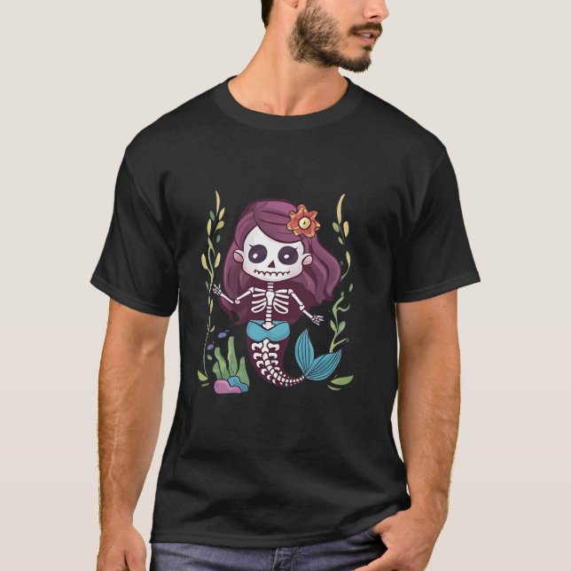 Cute Halloween Sjöjungfru Skeleton T Shirt (Framsida)