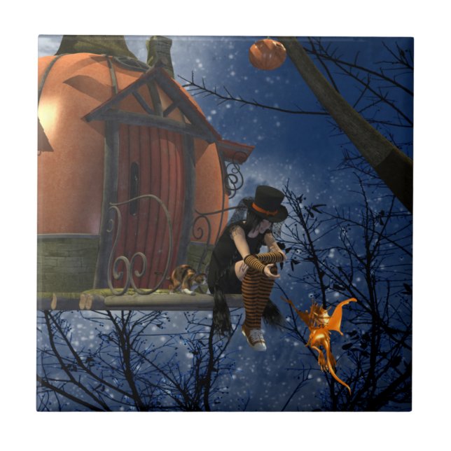 Cute Halloween-skapare påträffades Kakelplatta (Framsidan)