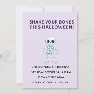 Cute Halloween Skeleton Birthday Invitation Inbjudningar