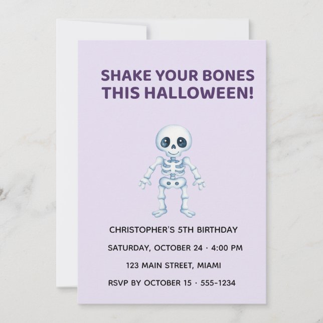 Cute Halloween Skeleton Birthday Invitation Inbjudningar (Framsida)
