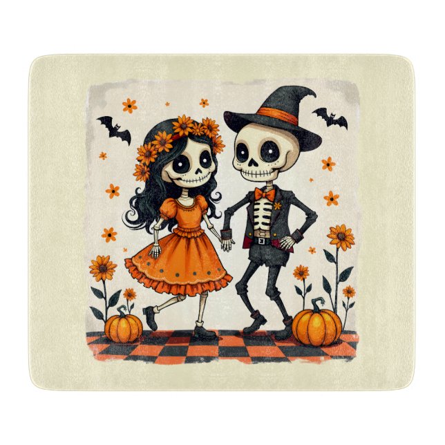 Cute Halloween Skeleton Ett par i Orange (Framsidan)