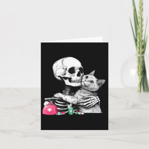Cute Halloween Skeleton Hug Cat Vet Veterinar Kort