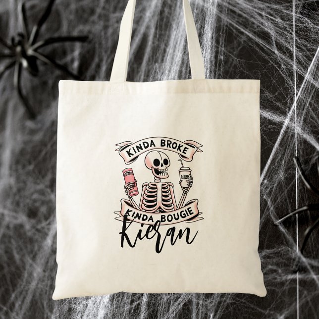 Cute Halloween Skeleton Modern Typografi Tygkasse (Skapare uppladdad)