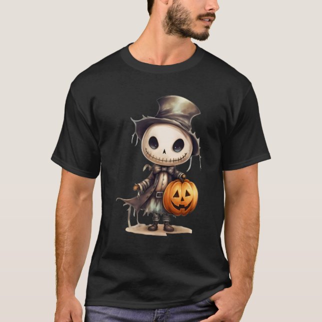 Cute Halloween Skeleton Pumpkin Art - Autumn Spook T Shirt (Framsida)
