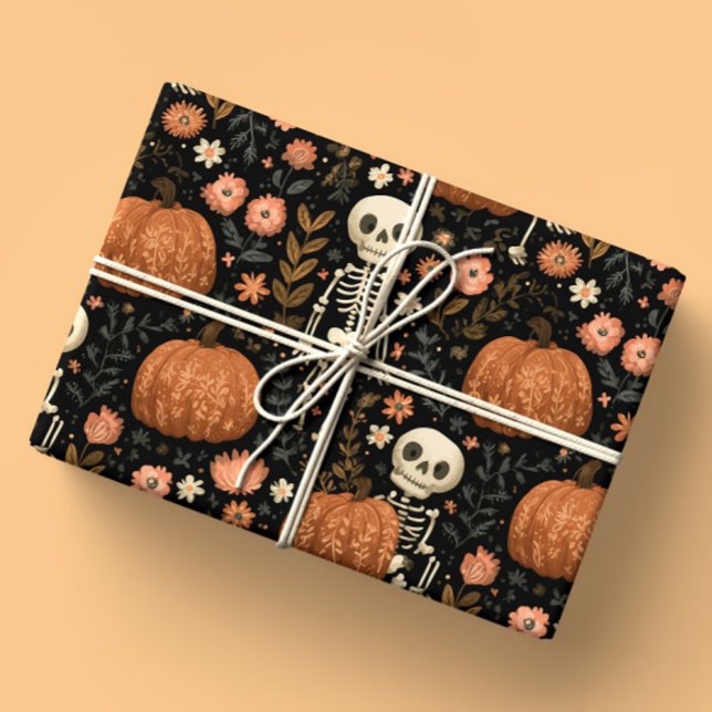 Cute Halloween Skeletons och Pumpkins Mönster Presentpapper (Skapare uppladdad)