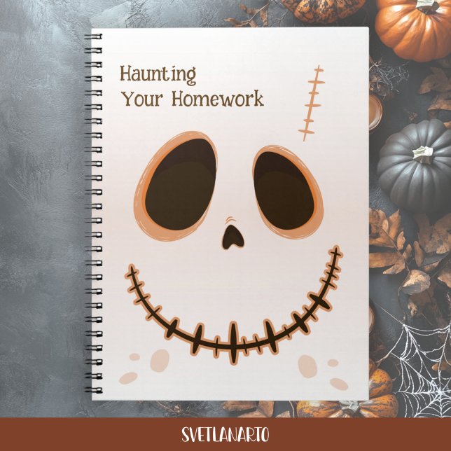Cute Halloween Skull Face Spiral Notebook Anteckningsbok (Frontal view)