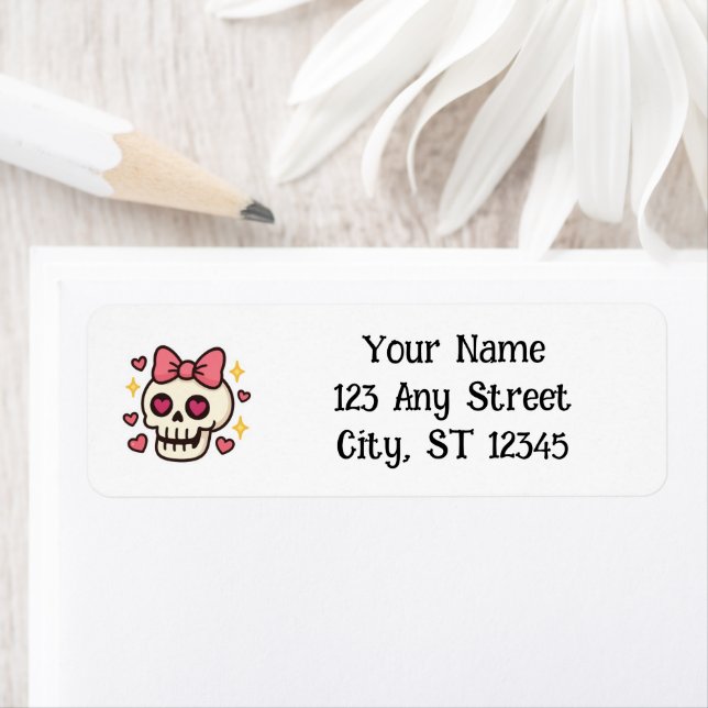 Cute Halloween Skull Returadress Etikett (Insitu)