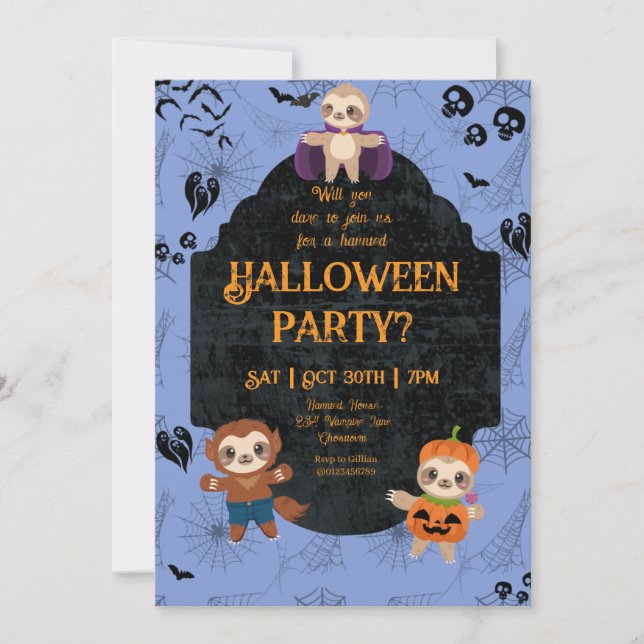 Cute Halloween Sloth 1 Party Inbjudningar (Framsida)