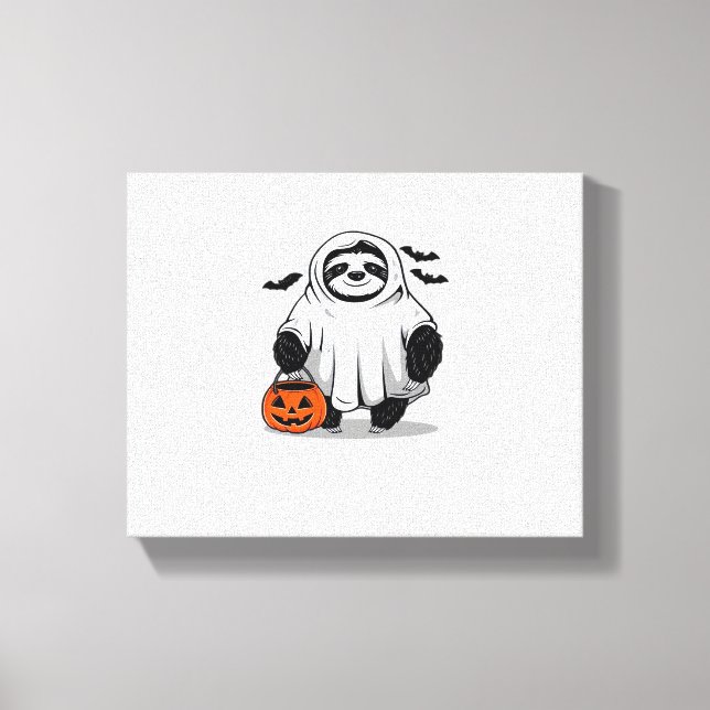 Cute Halloween Sloth T-Shirt Adsible och Spooky D Canvastryck (Framsida)
