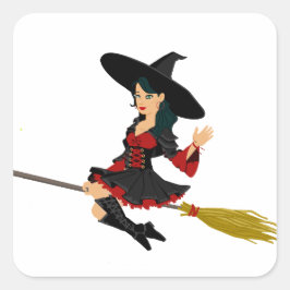 Cute Halloween Söt Witch Fyrkantigt Klistermärke