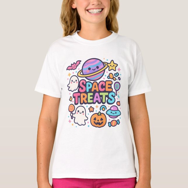 Cute Halloween Space Trethes Unisex T Shirt (Framsida)