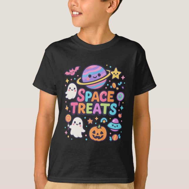 Cute Halloween Space Trethes Unisex T Shirt (Framsida)