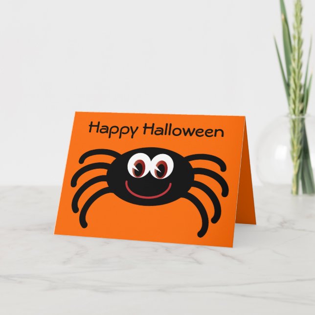 Cute Halloween Spider Orange Greeting Card Kort (Framsida)