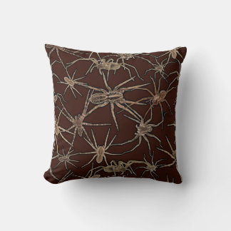 Cute Halloween Spiders on Chocolate Brown Kudde