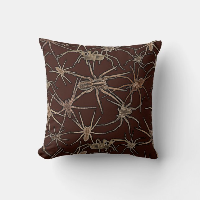 Cute Halloween Spiders on Chocolate Brown Kudde (Framsida)