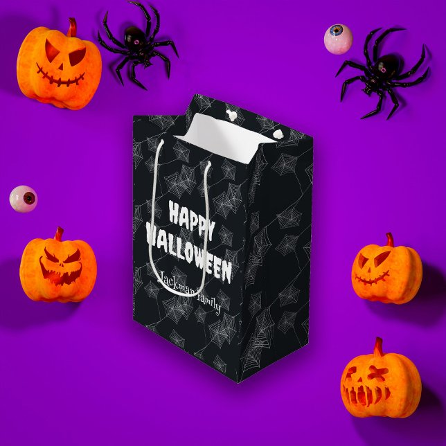 Cute Halloween-spindelnät på svart, anpassningsbar (Cute Halloween spiderweb on black, custom Medium Gift Bag
)