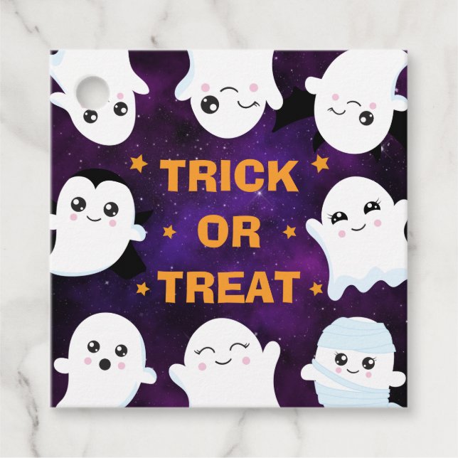 Cute Halloween Spöken Bus eller godis Gåvor Etiketter (Framsida)
