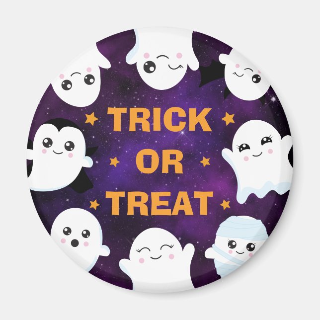 Cute Halloween Spöken Bus eller godis Magnet (Framsidan)