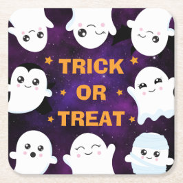 Cute Halloween Spöken Bus eller godis Underlägg Papper Kvadrat