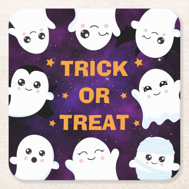 Cute Halloween Spöken Bus eller godis Underlägg Papper Kvadrat (Framsidan)