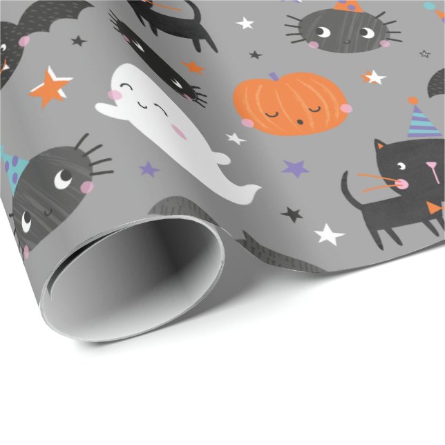 Cute Halloween Spöken, Cats, Fladdermus och Pumpki Presentpapper (Rullad Hörn)