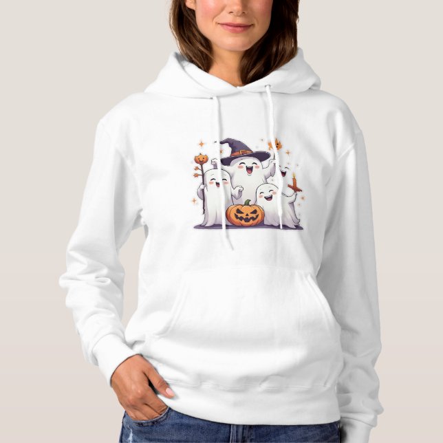 Cute Halloween Spöken Hoodie - Kawaii Pumpkin T Shirt (Framsida)
