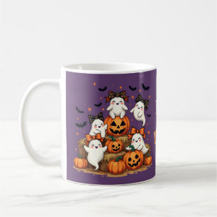 Cute Halloween Spöken i Coquette Bows & Pumpkins Kaffemugg