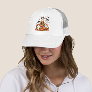 Cute Halloween Spöken i Coquette Bows & Pumpkins Keps