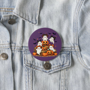 Cute Halloween Spöken i Coquette Bows & Pumpkins Knapp