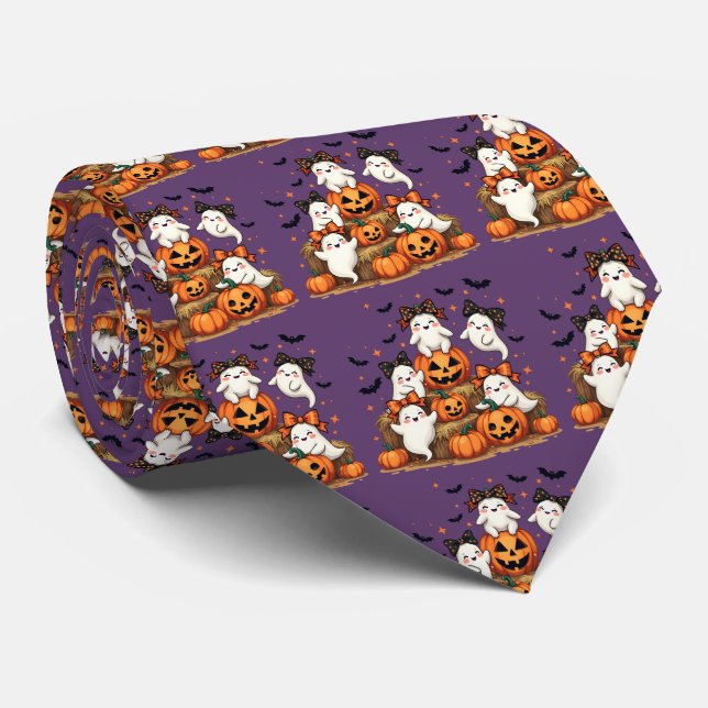 Cute Halloween Spöken i Coquette Bows & Pumpkins Slips (Rullad)