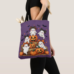 Cute Halloween Spöken i Coquette Bows & Pumpkins Tygkasse
