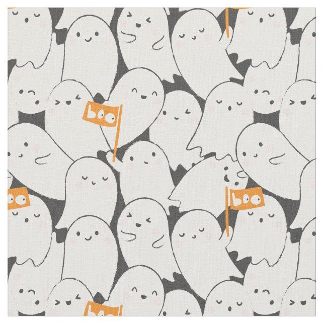 Cute Halloween Spöken med liten orange flaggor Tyg (Närbild)
