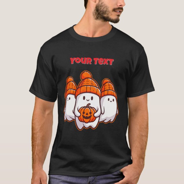 Cute Halloween Spöken med Pumpkin och Orange Bean T Shirt (Framsida)