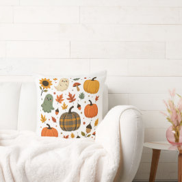 Cute Halloween Spöken med Pumpkins och Autumn Lea Kudde