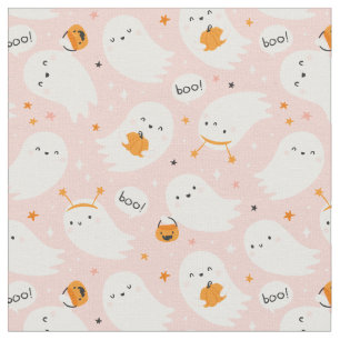Cute Halloween Spöken med pumpor på ljusa rosa Tyg